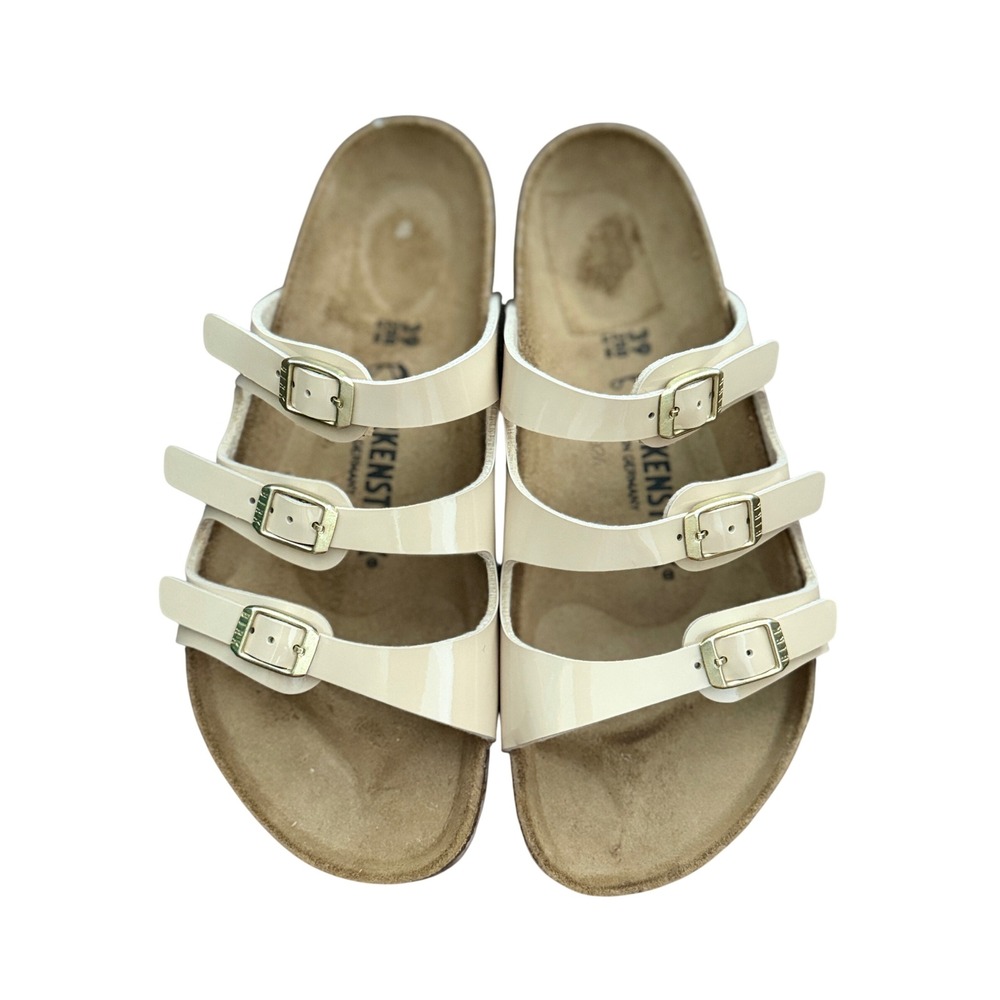 Birkenstock Florida Cream Patent Sandals Womens 39 L8 M6 Gold Buckle Slide